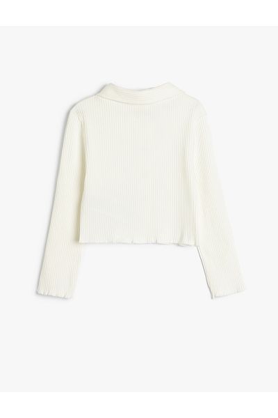 Koton Cotton Polo Collar Ribbed Long Sleeve Snap Closure