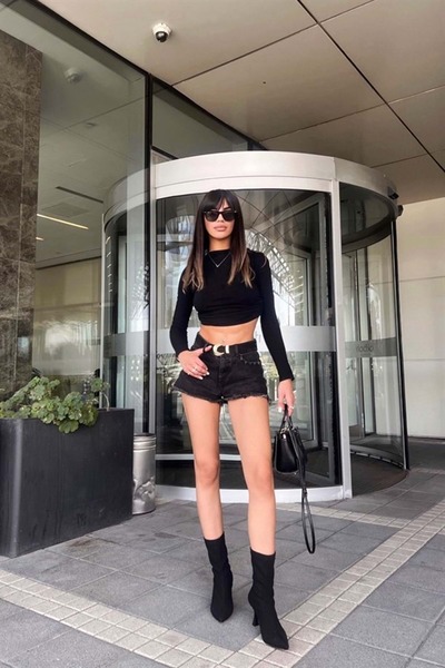 KCMN Feles Kadeh Topuk Kadın Çorap Bot Siyah