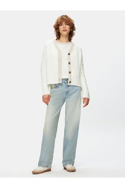 Ltb Tricotaj cu textura moale cu nasturi Cardigan alb