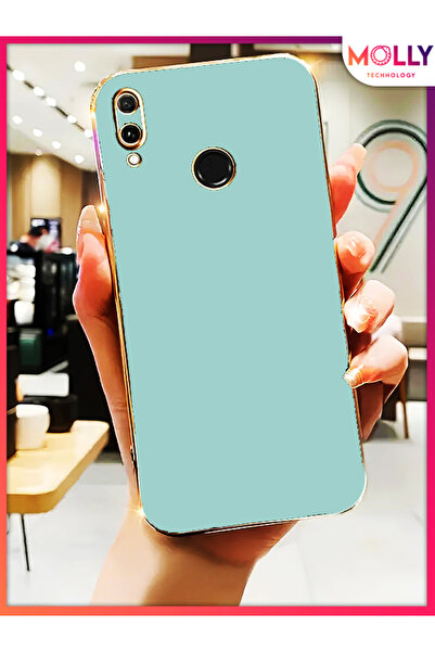 Molly Technology Huawei Y7 2019 Için Su Yeşili Kenarları Gold Detaylı Lüks Si...