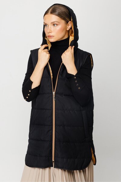 Micca Basen Örten Kapitone İçi Dolgulu Renkli Astarlı Spor Zamansız Yelek-Siyah-Sarı