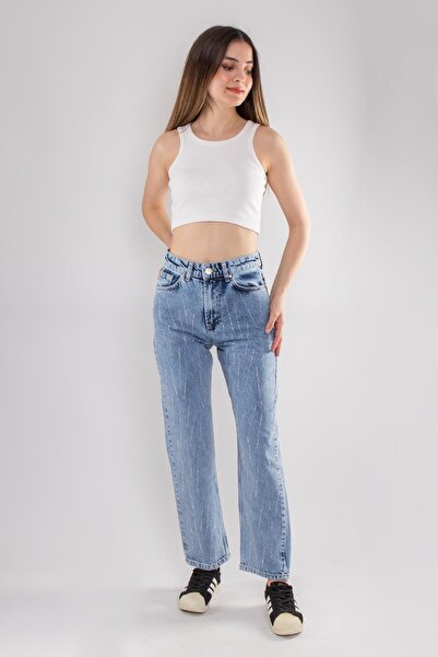 Desperado 499 Serpme Taşlı Yüksek Bel Pamuklu Kadın Pantolon