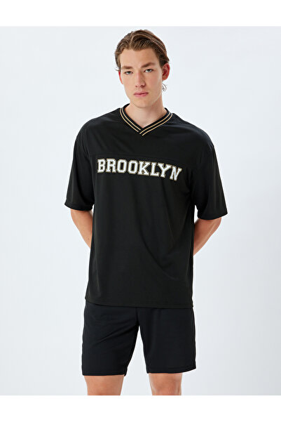 Koton Αθλητικό μπλουζάκι Oversize Slogan Printed - V λαιμόκοψη, κοντό μανίκι