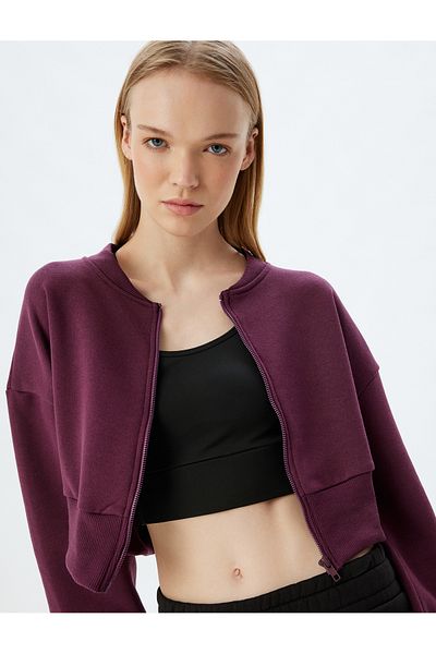Koton Hanorac oversize crop - cu fermoar, gât rotund, înălțat
