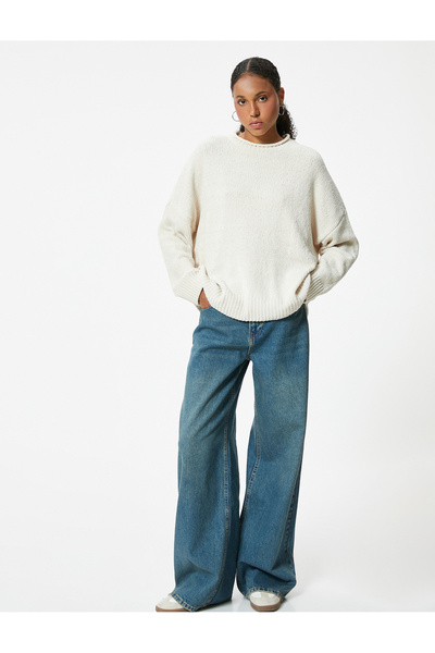 Koton Crew Neck Knitwear Sweater - Long Sleeve, Off Shoulder