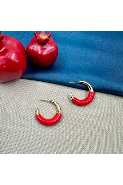 Opia Takı & Aksesuar Steel Red Enamel Half Hoop Earrings