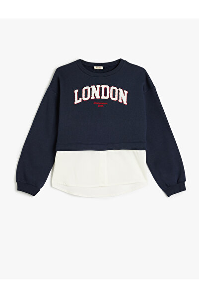 Koton Sweatshirt London Şehir Baskılı Bisiklet Yaka Gömlek Etek Ucu Detaylı Şardonlu