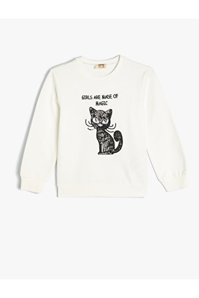 Koton Kız Çocuk Sweatshirt Ekru 5wkg10341ak
