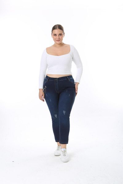 EYLÜLXXL Large Size Flexible Jeans - Pocket Embroidery Detail