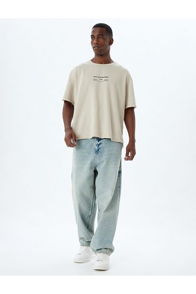 Koton T-shirt Crew Neck Oversize Slogan Cotton Blended T-shirt