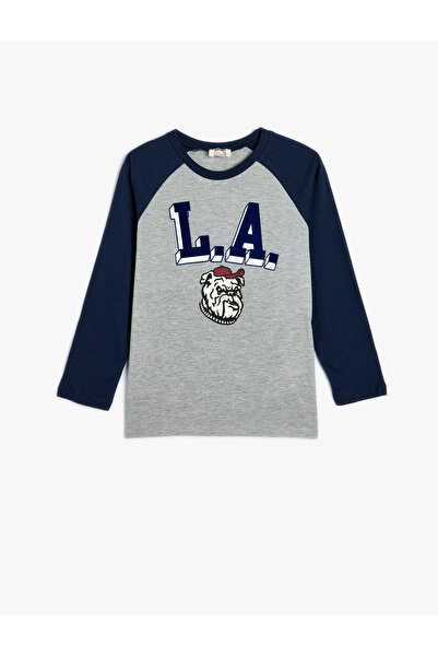 Koton Langärmliges Rundhals-T-Shirt mit College-Print