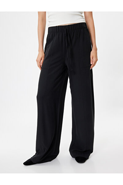 Koton Beli Lastikli Bağlamalı Cepli Geniş Paça Viskon Pantolon