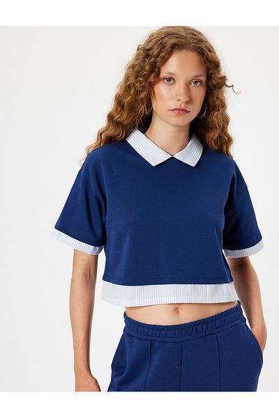 Koton Κοντομάνικο πουκάμισο γιακά Crop T-Shirt - Λεπτομέρεια από ύφασμα
