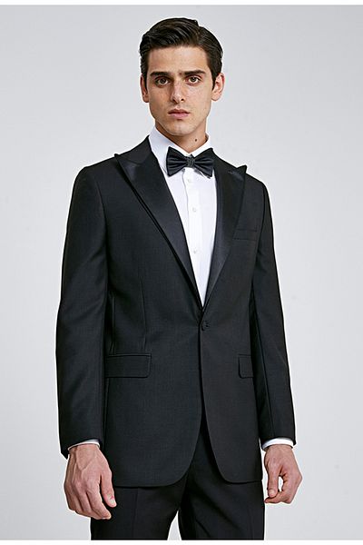 D'S Damat Slim Fit Black Plain Groom Suit & Tuxedo Suit