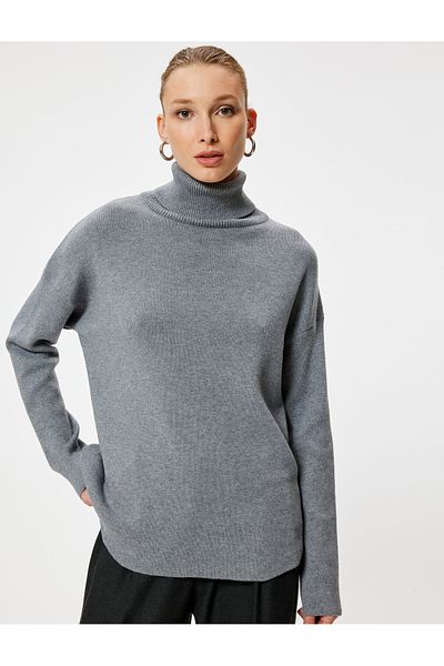 Koton Turtleneck oversize kötöttáru pulóver - hosszú ujjú és puha textúra