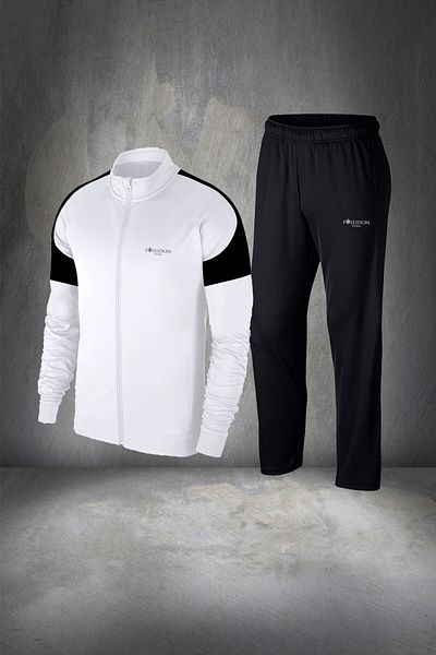 POSEIDON STORM Men's White Supra Combed Cotton Tracksuit Set - Comfortable Sports Exercise, S-3xl