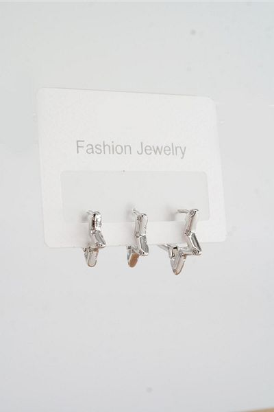 By Zeyna Aksesuar Women's Vip Series Zircon Stone Star Helix Model 3 Size Earrings 1.3cm 1.6cm and 2 cm Zrk00585