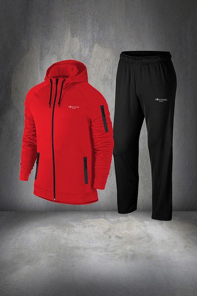 POSEIDON STORM Men's Red New Supra Combed Cotton Fabric Zippered Custom Top Bottom Tracksuit Casual Wear Set S-3Xl