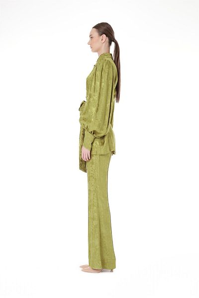 miha Hicran Önal Oil Green Two Pieces Tunic Set with Belted Waist