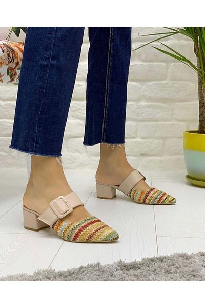 KCMN Feles Closed Toe Women's Daily Heeled Slippers Tan