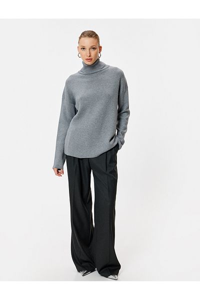 Koton Turtleneck oversize kötöttáru pulóver - hosszú ujjú és puha textúra