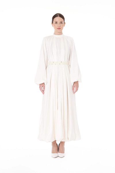 miha Hicran Önal BELT BEAD EMBROIDERED DRESS Ecru