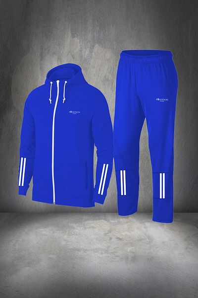 POSEIDON STORM Set de trening pentru bărbați, albastru Supra, din bumbac pieptănat - cu fermoar simplu, S-3xl