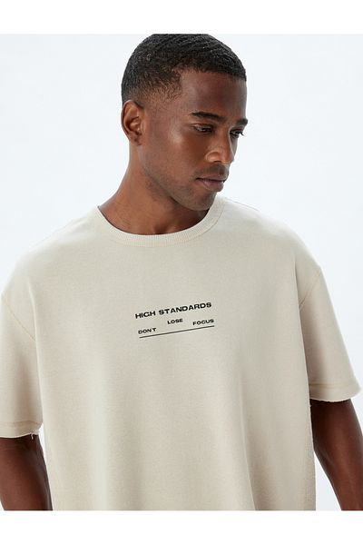 Koton T-shirt Crew Neck Oversize Slogan Cotton Blended T-shirt