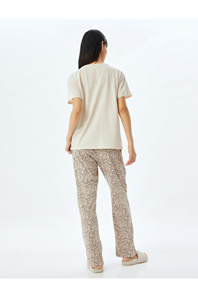 Koton Σετ πιτζάμες με κοντό μανίκι με βαμβακερό σχέδιο λεοπάρ