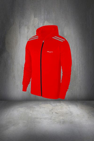 POSEIDON STORM Men's Red New Supra Combed Cotton Fabric Zipper Hooded Running and Walking Set S-3Xl
