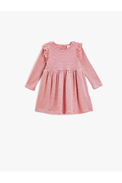 Koton Ruffled Long Sleeve Dress Crew Neck