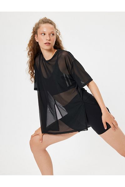 Koton Crew Neck Short Sleeve Oversize Sports Tulle T-Shirt