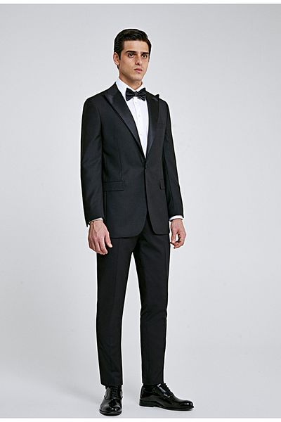 D'S Damat Slim Fit Black Plain Groom Suit & Tuxedo Suit