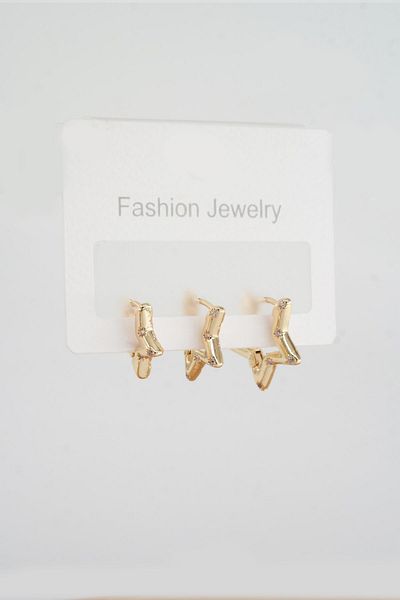 By Zeyna Aksesuar Women's Vip Series Zircon Stone Star Helix Model 3 Size Earrings 1.3cm 1.6cm and 2 cm Zrk00584