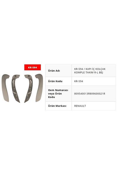 Kaya Beige Fluence Door Inner Armrest Complete Set - R-L