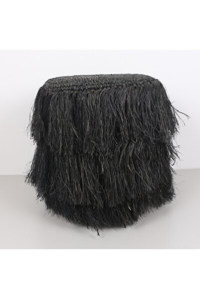 Mylamp Rafya Saçaklı Siyah Puf 45x48 Cm