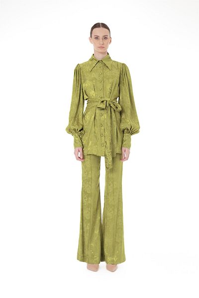 miha Hicran Önal Oil Green Two Pieces Tunic Set with Belted Waist