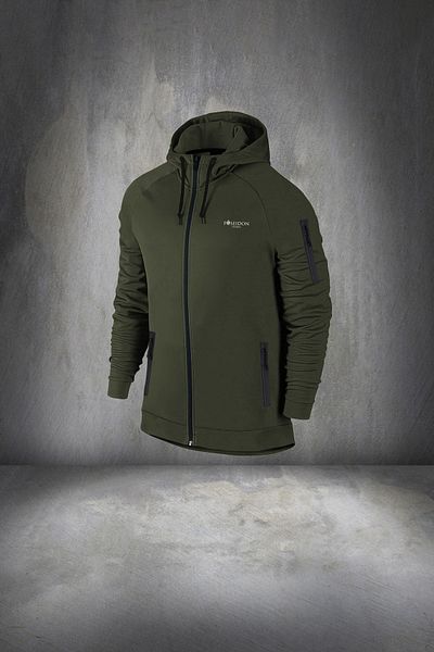 POSEIDON STORM Мъжки спортен топ с качулка в цвят каки - Supra Combed Cotton, S-3XL, комплект за бягане за всеки ден и за специални случаи