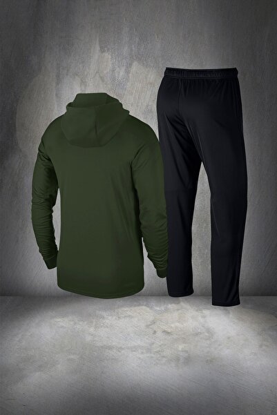 POSEIDON STORM Men's Khaki New Supra Combed Cotton Fabric Zipper Hooded Pocket Running Suit S-3Xl