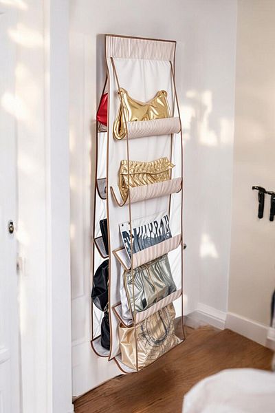 Keven Home Pink Striped Bag Storage Organizer with 10 Pockets - 125X37Cm