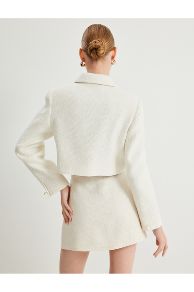 Koton Crop-Tweed-Blazer mit zweireihigen Perlenknöpfen