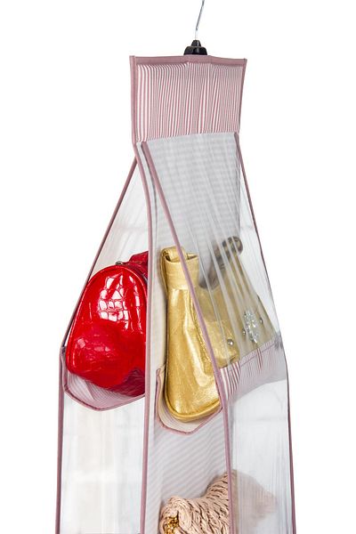 Keven Home 2 Pieces - Bag Storage Organizer - Bag Organizer with 10 Pockets - 125x37cm - Striped Model, Pink