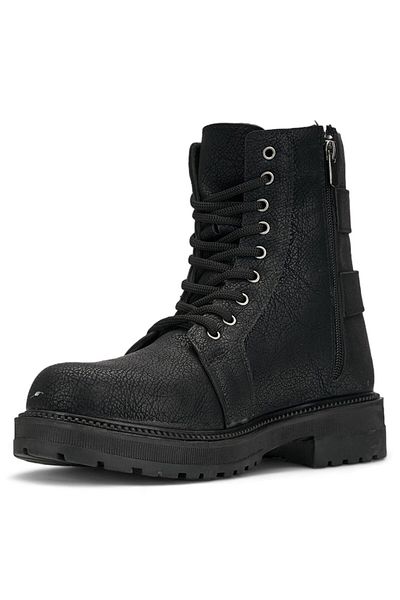 İmerShoes Μαύρο ανδρικό μποτάκι - Λεπτομέρεια πόρπης, κορδόνι, φερμουάρ, οβάλ δάχτυλο, χοντρή αντιολισθητική σόλα 2118