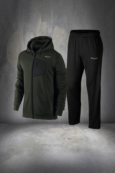 POSEIDON STORM Men's Khaki Special Supra Combed Cotton - Large Size Walking and Training Fitness Set 4xl-10xl