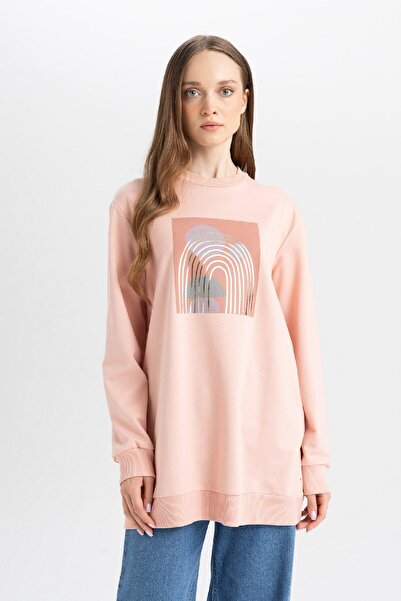 DeFacto Regular Fit Crew Neck Shiny Printed Sweatshirt Tunik D7573Ax24Wn