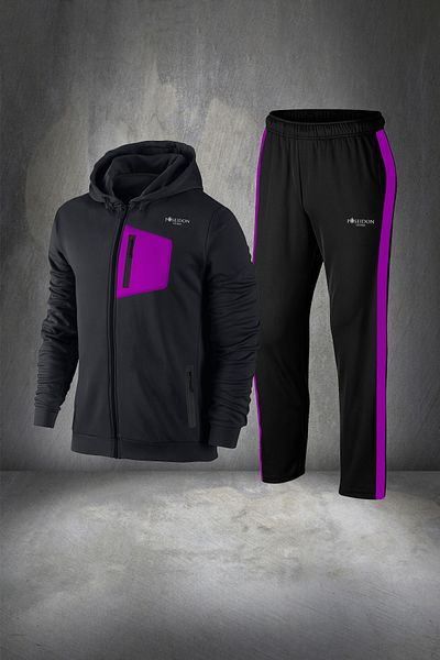 POSEIDON STORM Men's Hooded Tracksuit Set - Oversize, Black, Pocket Detailed, Custom Supra Combed Cotton 4xl-10xl