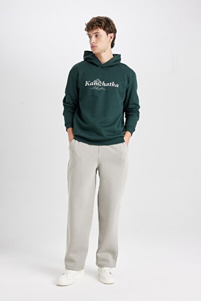 DeFacto Чоловічий зелений світшот з капюшоном Regular Fit з принтом D2692ax24au