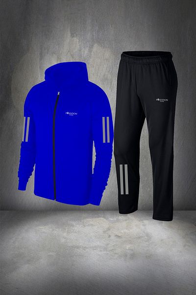 POSEIDON STORM Men's Blue Supra Combed Cotton Tracksuit Set - Comfortable Daily Fabric with Pockets 4xl-10xl