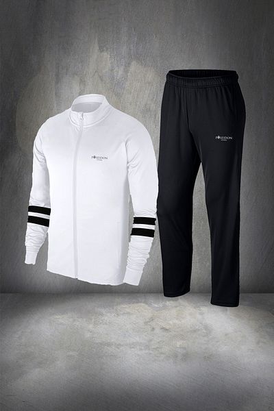 POSEIDON STORM Men's White Supra Combed Cotton Tracksuit Set - Plus Size, Breathable Fabric, 4xl-10xl
