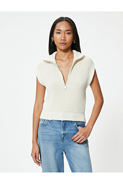 Koton Stand Collar Zippered Sweater